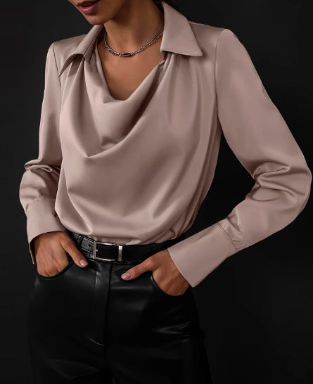 Women’s Collared Long Sleeve Solid Color Work Blouse