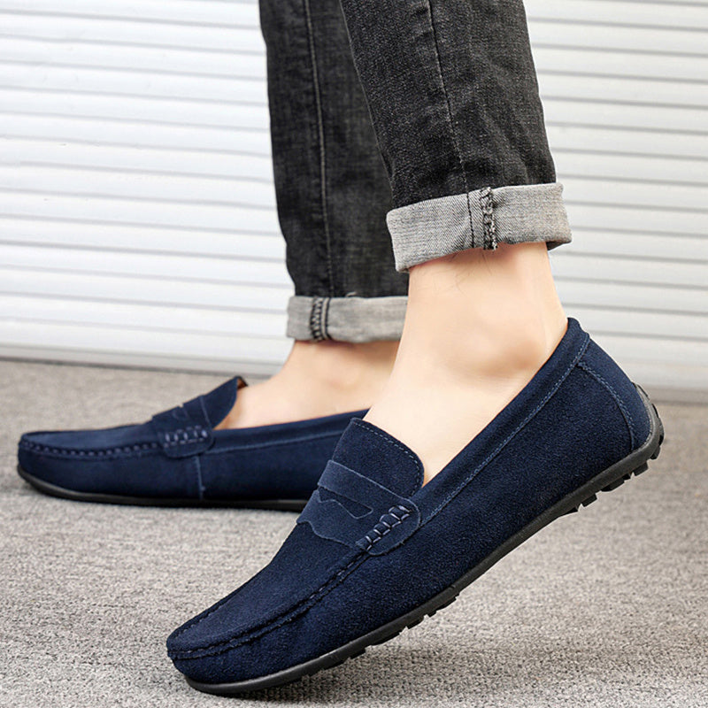 Men's Solid Color Suede Loafers Breathable Comfort Slip-on Flat Shoes | Koalakits36