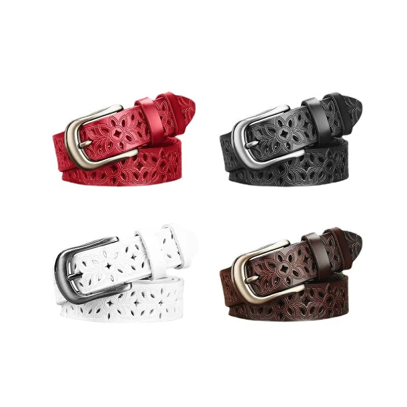 Hollow Pattern Trend Waistband Genuine Vintage Pin Buckle Strap Jeans Belt for Women