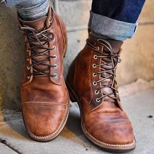 Retro thin belt buckle thick heel men's short boots Koalakits36