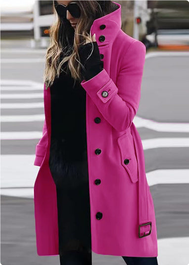 Woolen Winter Coat Women's Slim Fit Cardigan Large Coat with Long Sleeve Single Breasted Stand Collar Koalakits36