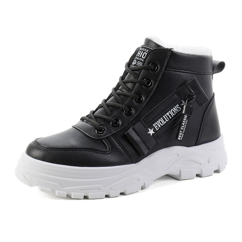 Fleece Lace-up Boots Winter Warm Short Plush High-top Shoes