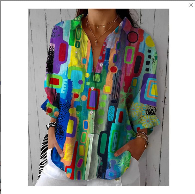 Floral Print Long-sleeved Shirt Women's Casual Button Tops Clothing | Koalakits36
