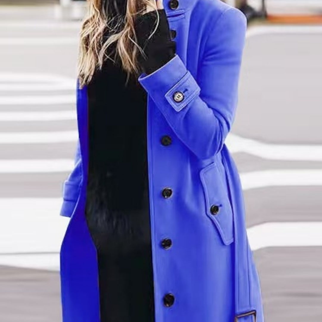 Woolen Winter Coat Women's Slim Fit Cardigan Large Coat with Long Sleeve Single Breasted Stand Collar Koalakits36