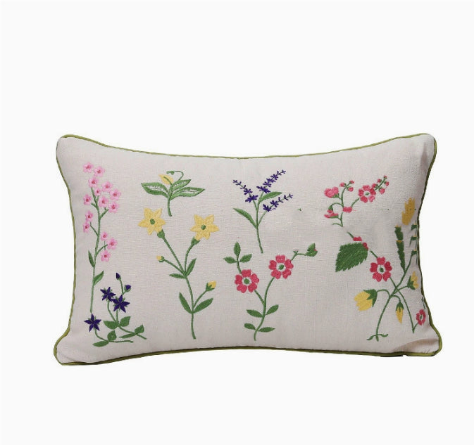 Home Embroidery Plants And Flowers Pillow
