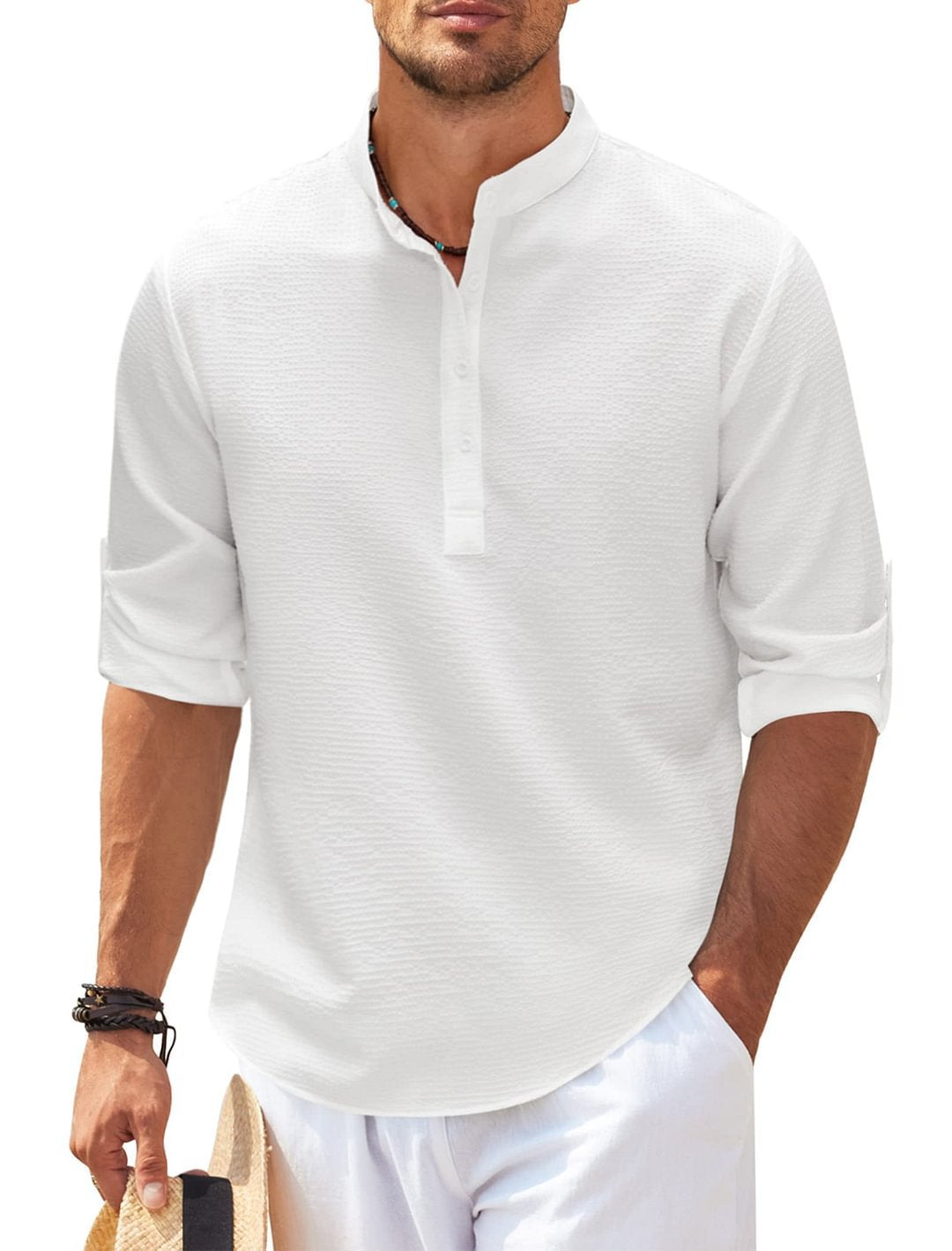 Men's Casual Shirt Long Sleeve Stand Collar 