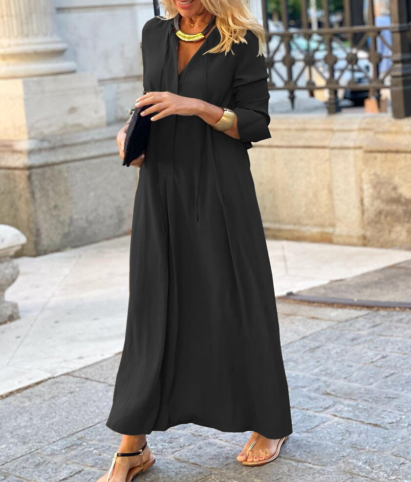 Long-sleeved Shirt Dress Fashion Loose V-neck Long Dresses Clothing For Women | Koalakits36