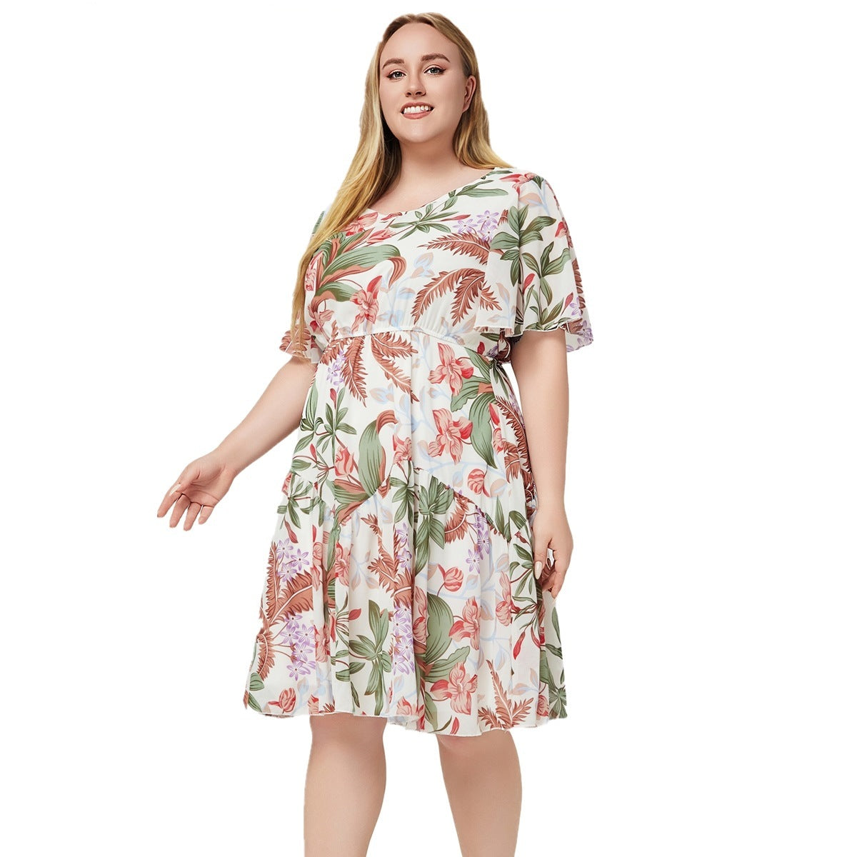 Women's Short Sleeve Printed Chiffon Dress | Koalakits36