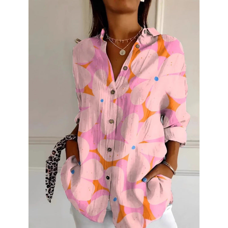 Floral Print Long-sleeved Shirt Women's Casual Button Tops Clothing | Koalakits36