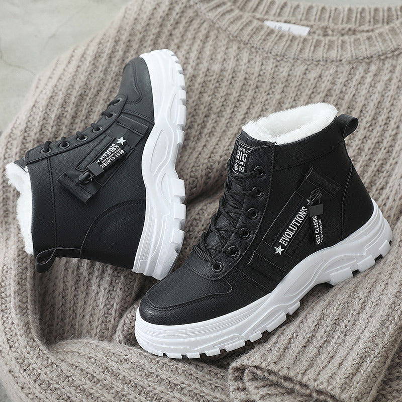 Fleece Lace-up Boots Winter Warm Short Plush High-top Shoes