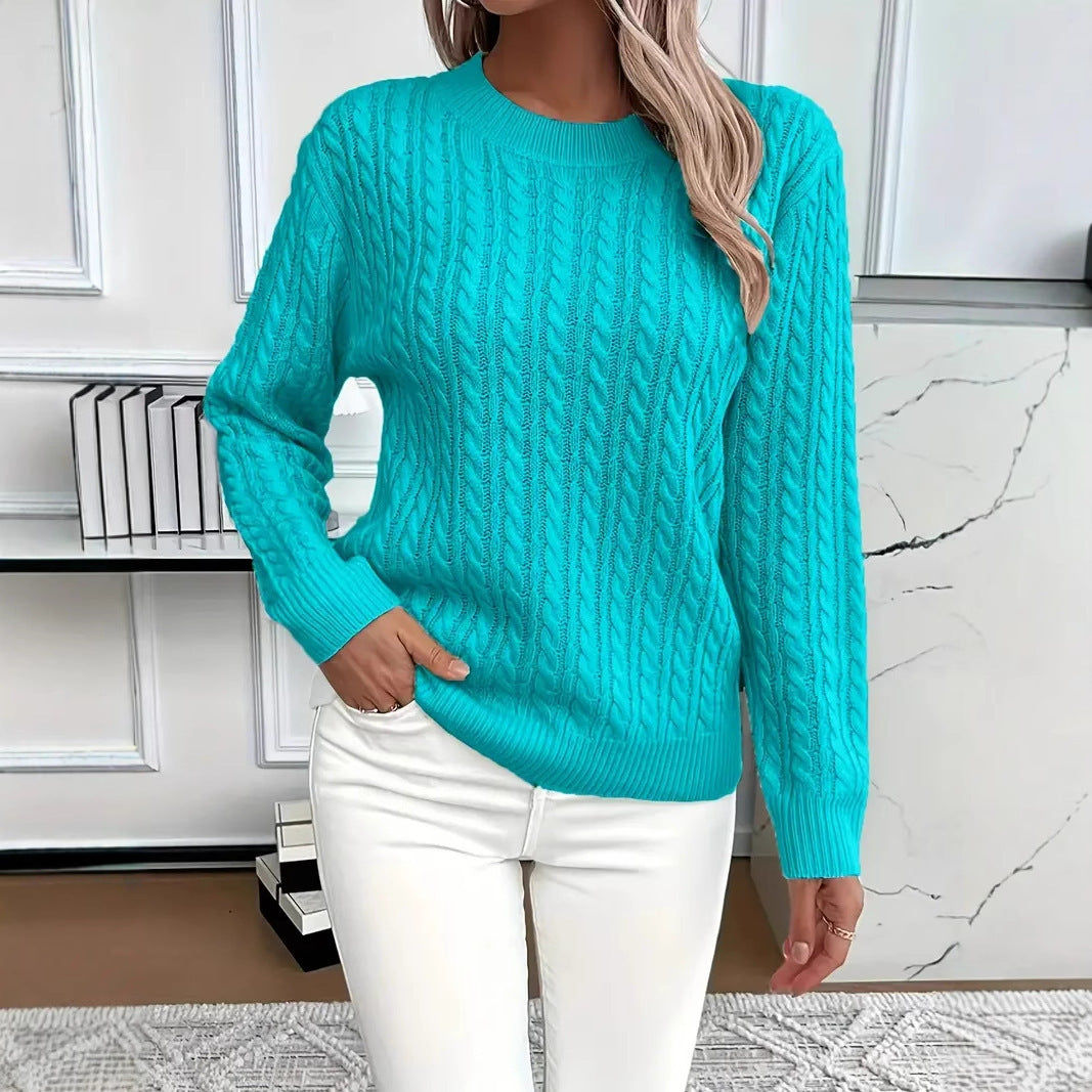 Twist Round Neck Pullover Sweater Fashion Solid Color Long-sleeved Knitted Top Koalakits36