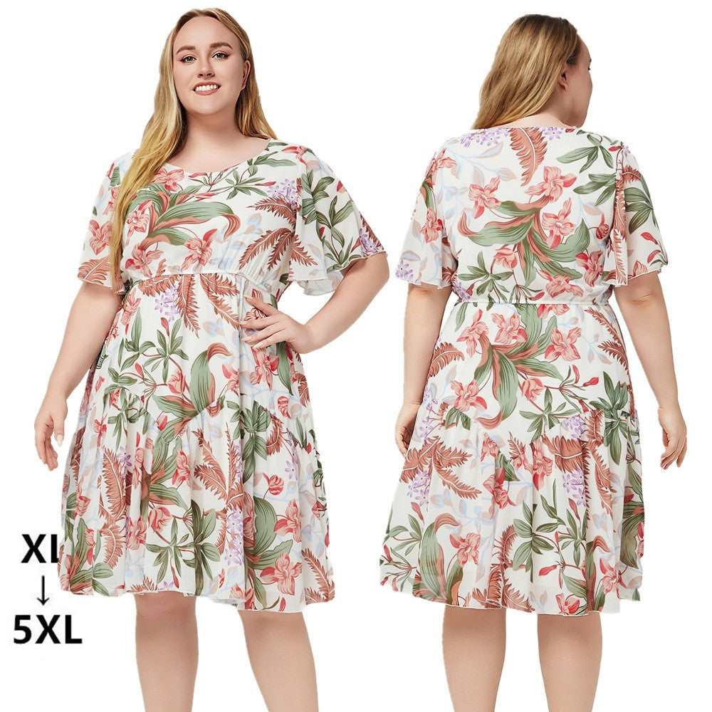 Women's Short Sleeve Printed Chiffon Dress | Koalakits36