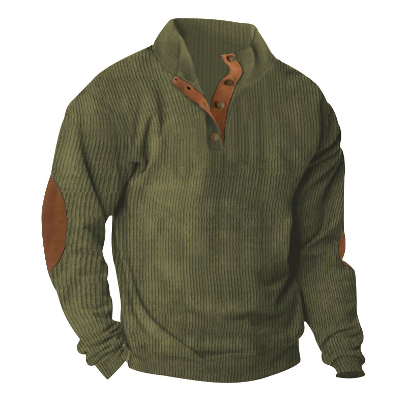 Men’s Corduroy Stand Collar Sweater – Warm Long Sleeve Knit Pullover for Casual Autumn & Winter Wear