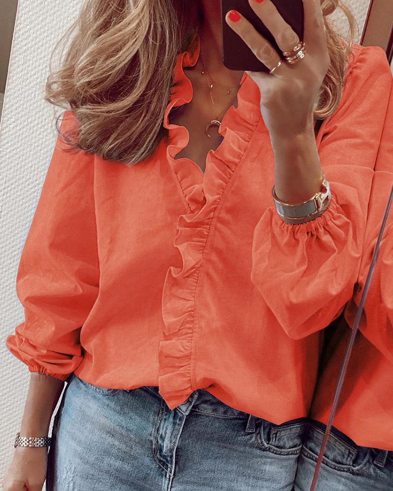 Ruffle Blouse Office Commuting Long-sleeved Pullover Shirt Women's Fashion Casual Daily Tops Koalakits36