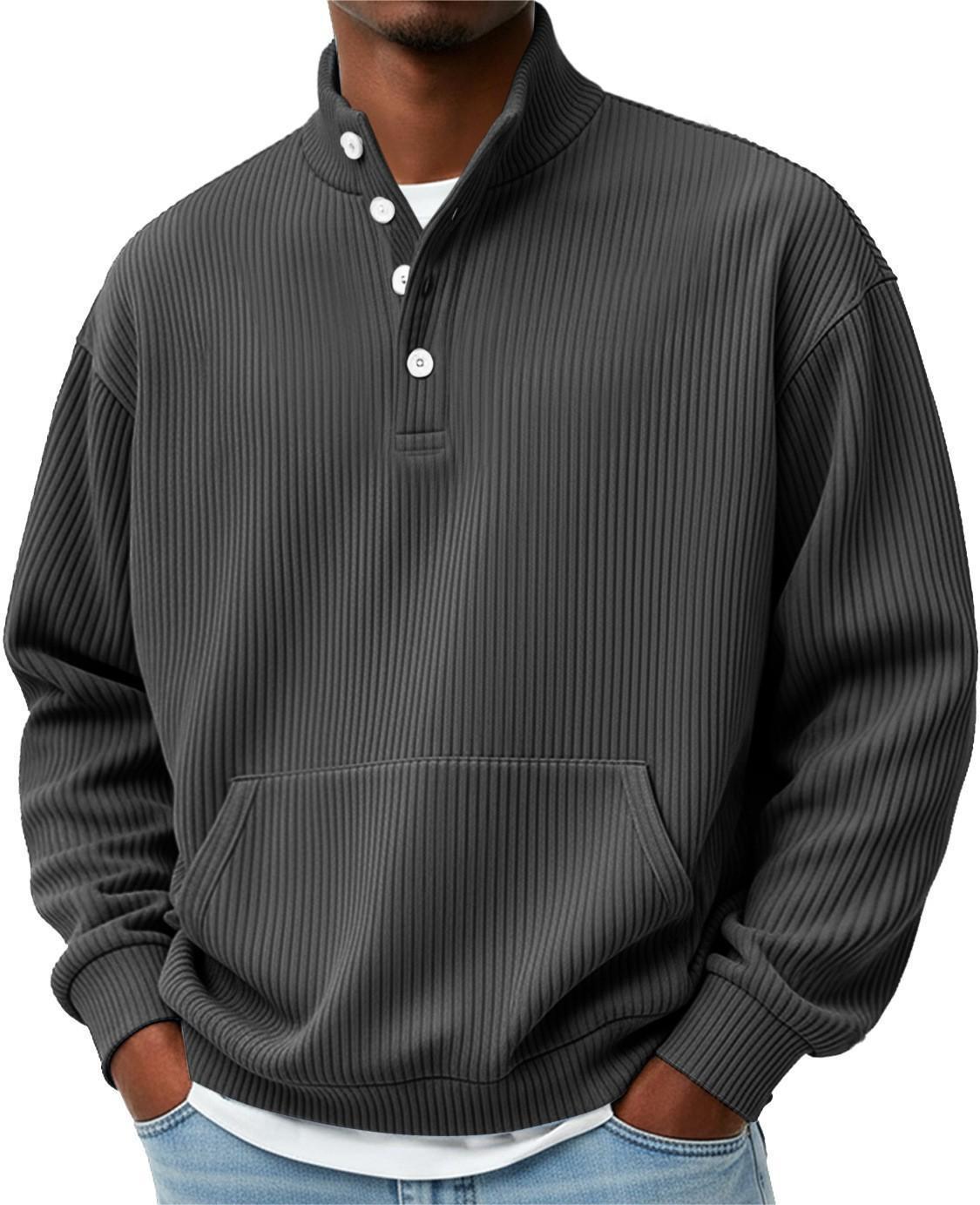 Turtleneck Casual Long-Sleeve Polo Sweatshirt With Pockets For Men Spring Autumn Clothing Loose Button Polo Collar Tees Tops Man Outwear