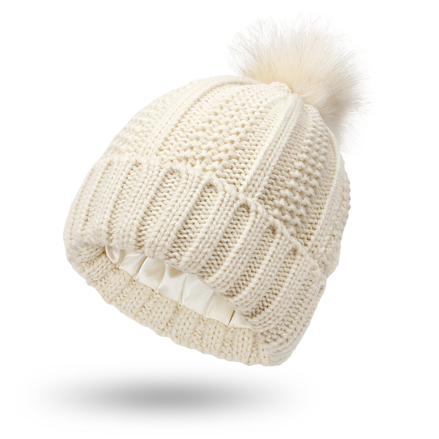 Winter Knitted Hats Fashion Stretchy Lined Skull For Women Faux Fur Pom Keep Warming Beanie Koalakits36