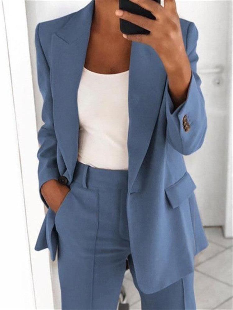 Ins Button Casual Suit Fashion Long-sleeved Lapel Blazer Jacket And Slim-fit Pocket Trousers | Koalakits36