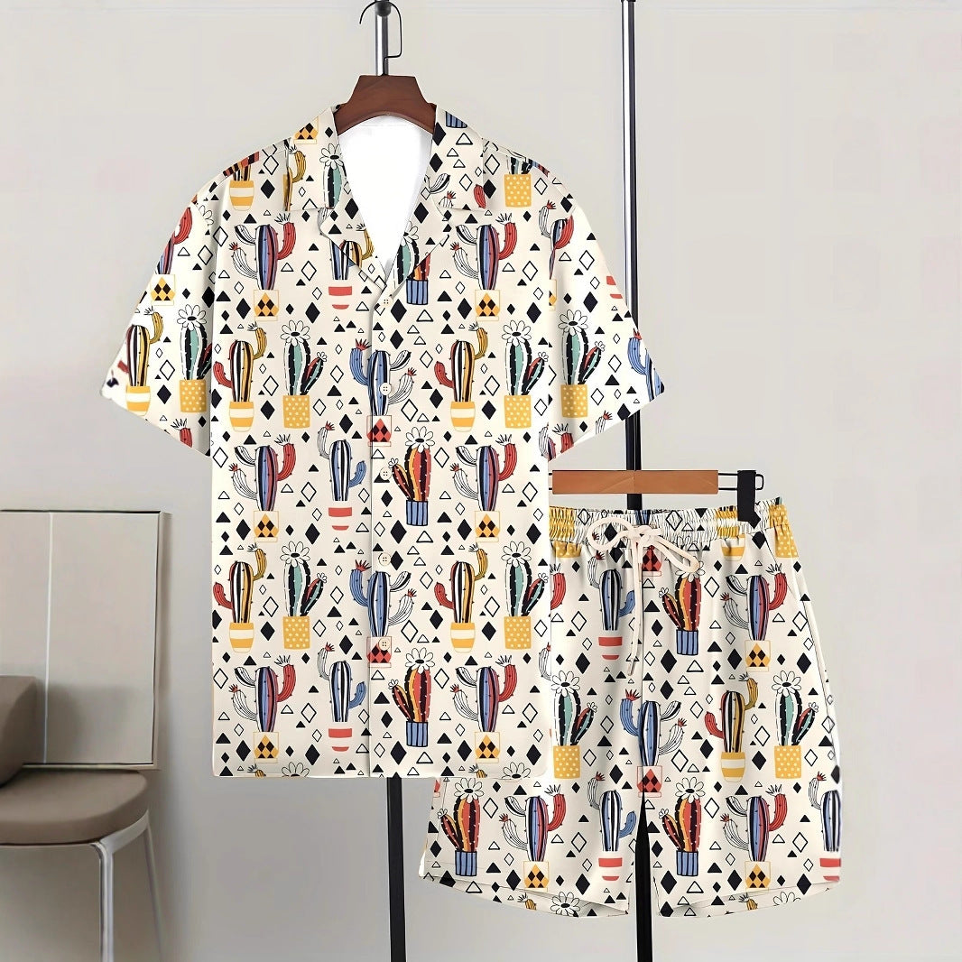 Printed Trendy Loose Short-Sleeve Shirt And Shorts Mens Set