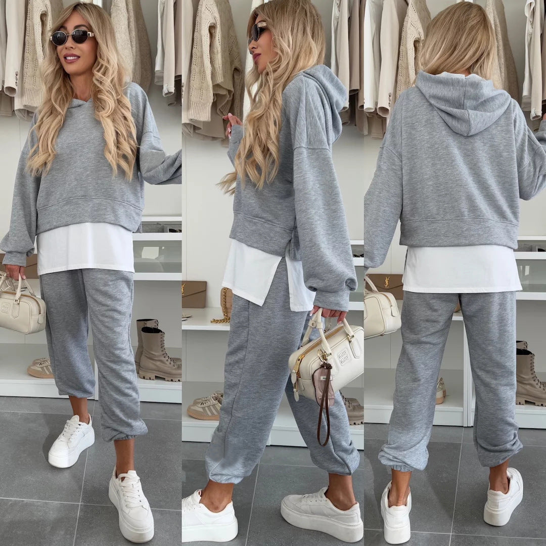 Hooded Sweatshirt Suit Loose Long Sleeve False Two-piece Tops And Jogger Sports Trousers | Koalakits36