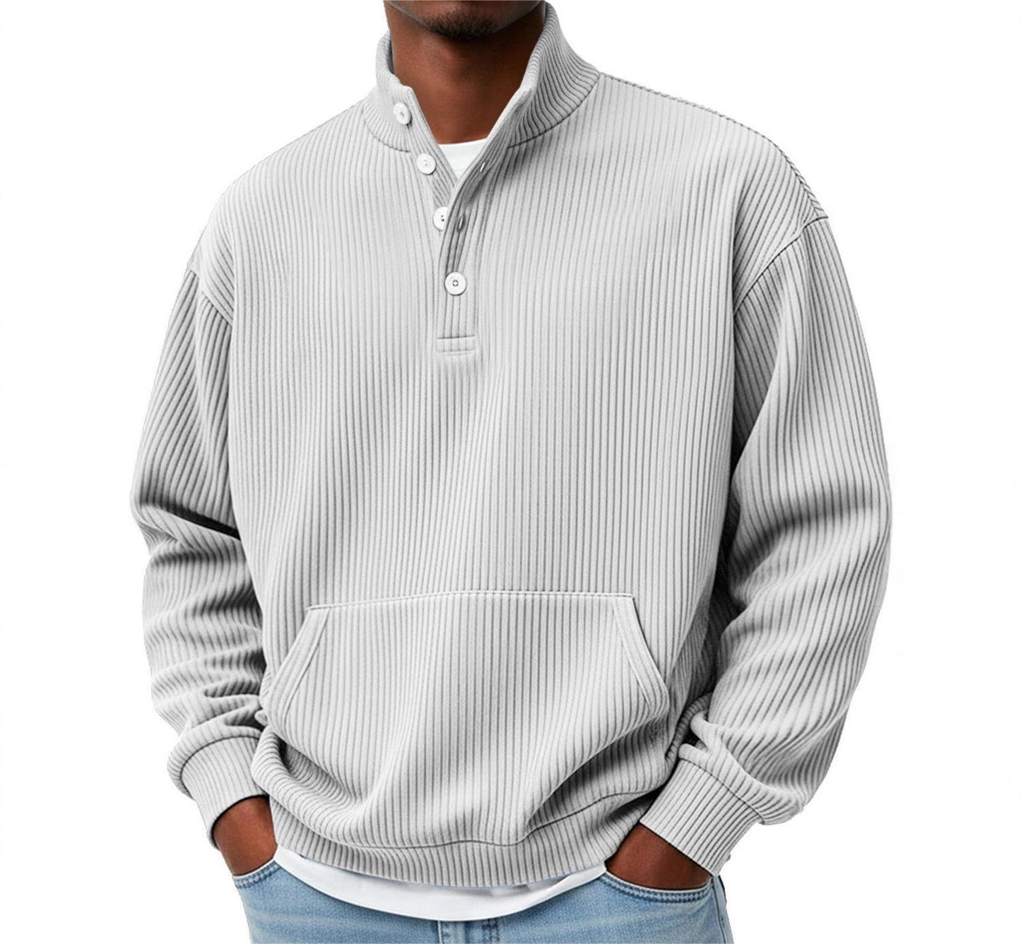 Turtleneck Casual Long-Sleeve Polo Sweatshirt With Pockets For Men Spring Autumn Clothing Loose Button Polo Collar Tees Tops Man Outwear