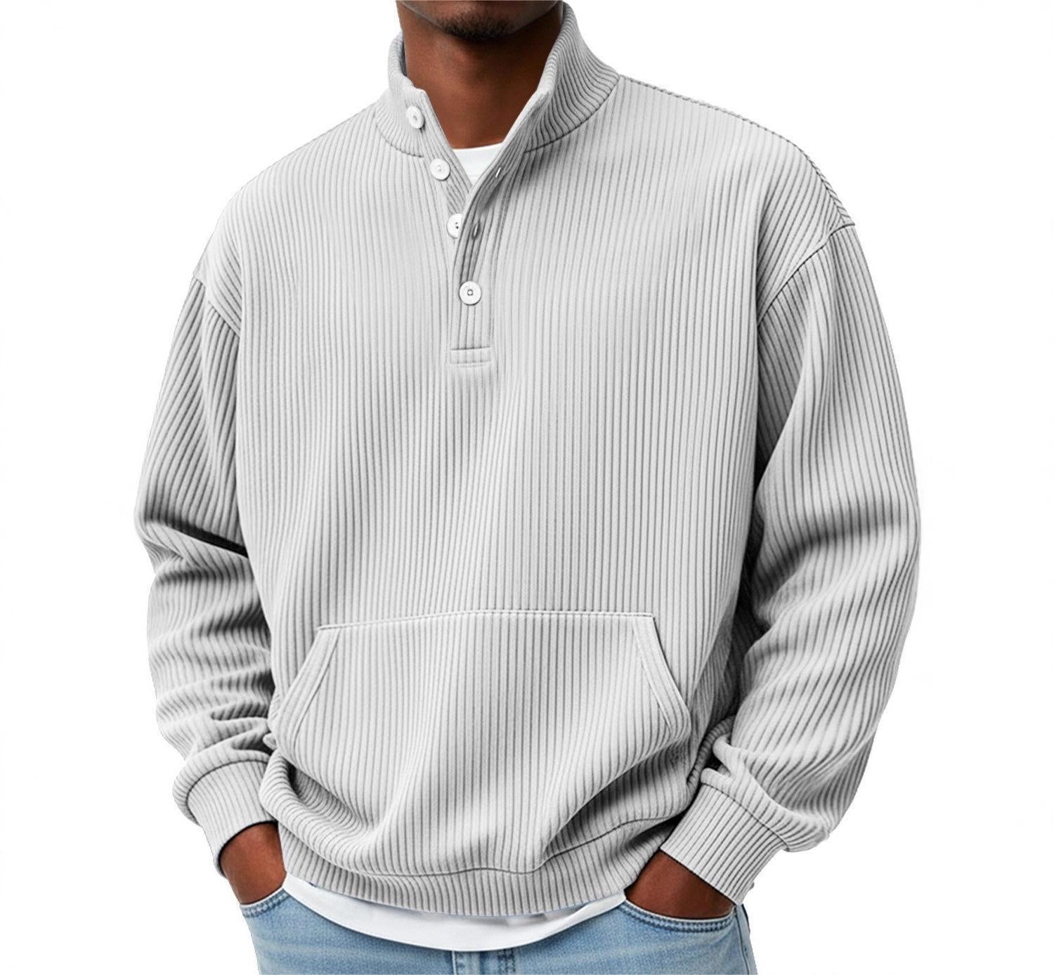 Turtleneck Casual Long-Sleeve Polo Sweatshirt With Pockets For Men Spring Autumn Clothing Loose Button Polo Collar Tees Tops Man Outwear