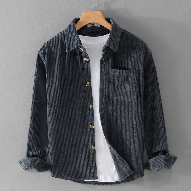 Winter Corduroy Shirt With Pocket Fashion Lapel Button Long Sleeve Top Men's Clothing Koalakits36