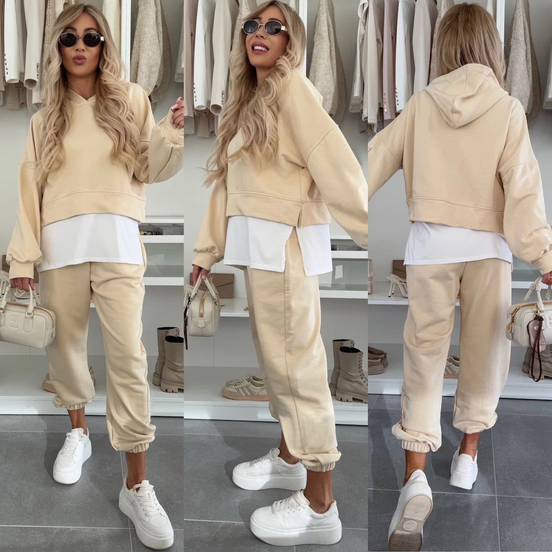 Hooded Sweatshirt Suit Loose Long Sleeve False Two-piece Tops And Jogger Sports Trousers | Koalakits36