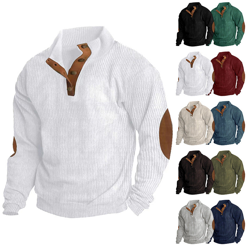 Men’s Corduroy Stand Collar Sweater – Warm Long Sleeve Knit Pullover for Casual Autumn & Winter Wear