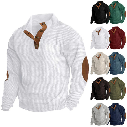 Men’s Corduroy Stand Collar Sweater – Warm Long Sleeve Knit Pullover for Casual Autumn & Winter Wear