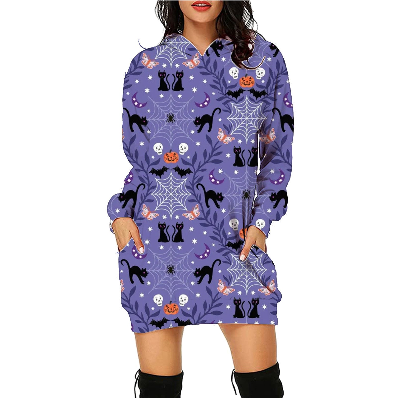 Halloween Print Long Hoodie With Pockets Sweater Long SleeveHalloween Print Long Hoodie With Pockets | Koalakits36