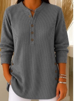 Women’s V-Neck Button Long Sleeve Sweater Casual Top