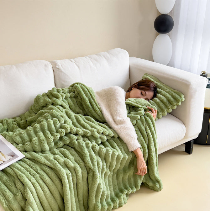 Soft Wind Bubble Velvet Blanket Warm Solid Rabbit Fur Double-sided Thickening Cover Throw Koalakits36