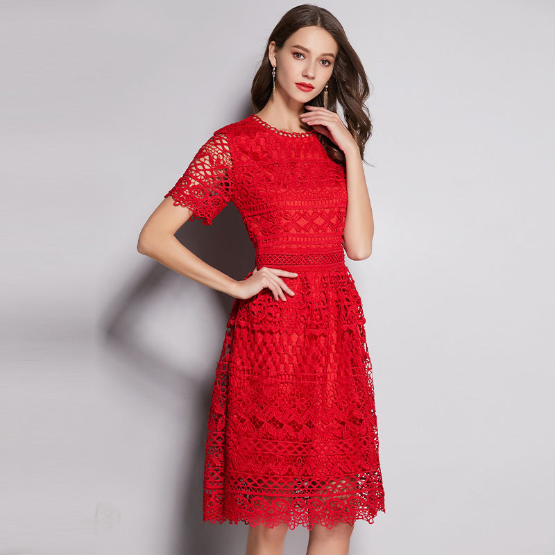 Small Fragrance Round Neck Heavy Industry Water-soluble Hollow Large Size Dress Koalakits36