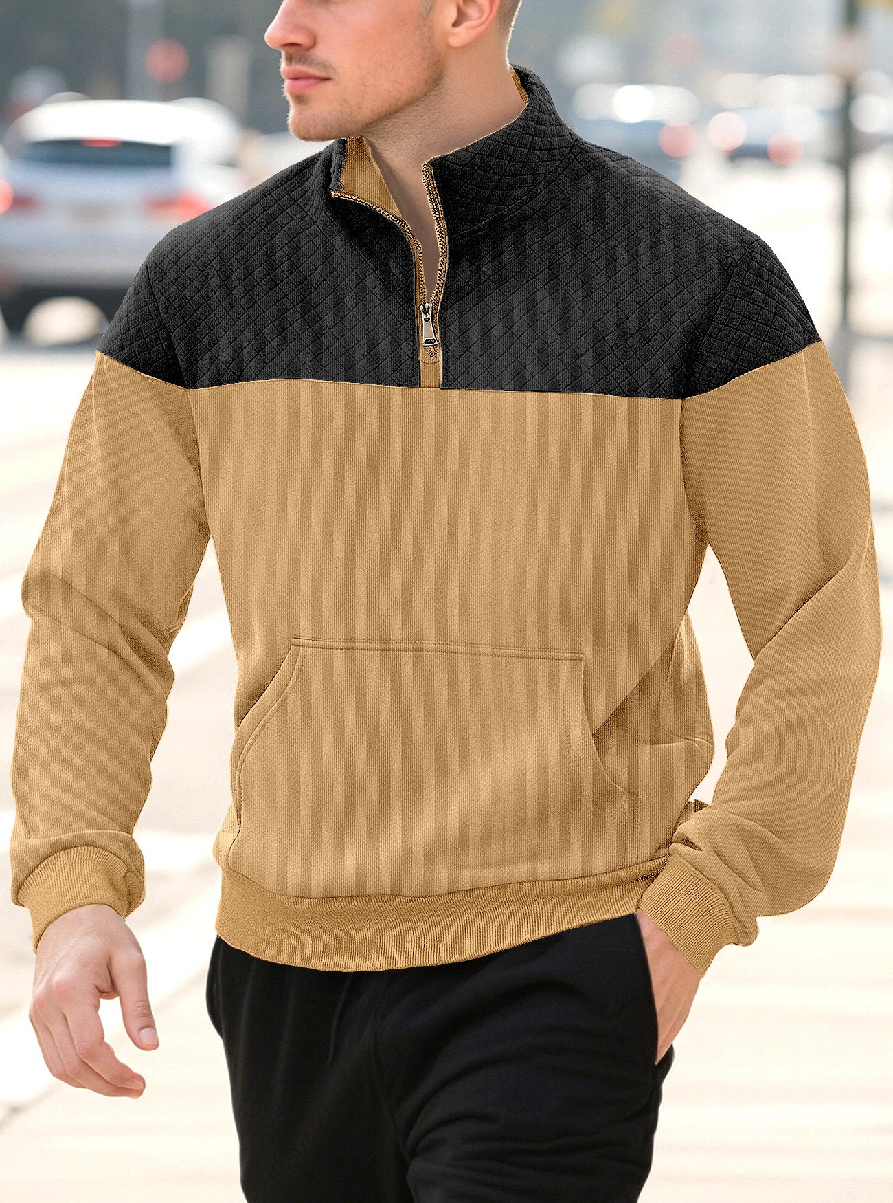 Knitted Zip-Up Minimalist Long-Sleeve Autumn Plus-Size Mens Wear