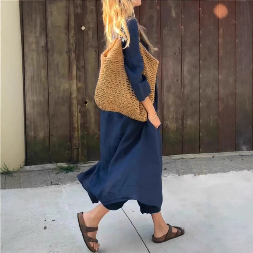 2pcs Long-sleeved Suits Loose V-neck Long Top And High Waist Wide Leg Pants | Koalakits36