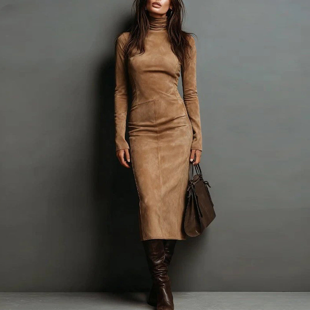 Turtleneck Long-sleeved Dress Fashion Sexy Slim-fitting Bodycon Long Dresses Women's Clothing