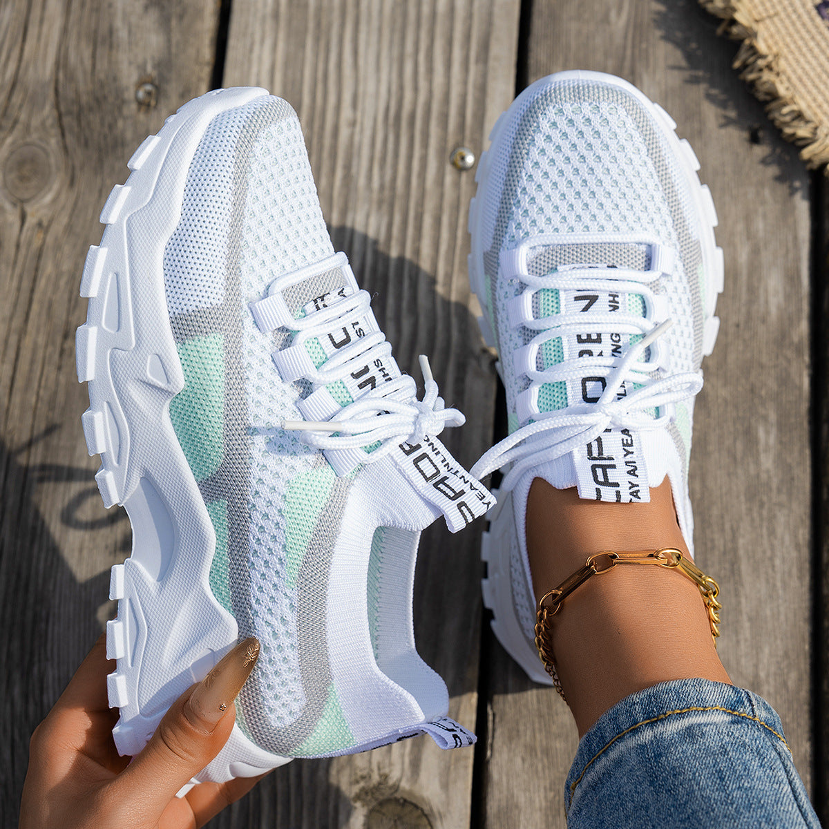 Flyknit Mesh Casual Shoes Women's Breathable Lace-up Sneakers for Walking Running 