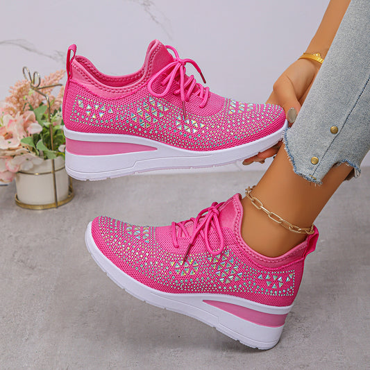 Rhinestone Sneakers Fashion Lace Up Wedges Casual Shoes Women's Daily Commuting Sports Shoes Koalakits36
