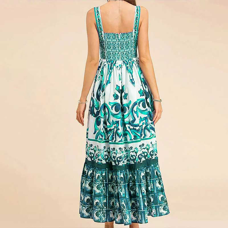 Printed Sleeveless Dress Fashion Spaghetti Waist-controlled Large Hem Dresses For Women | Koalakits36