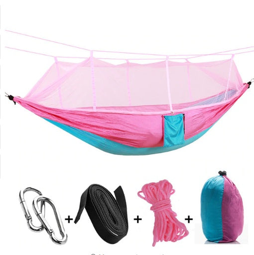 Outdoor Parachute Cloth Hammock Couble with Mosquito Net Light Portable Army Green Insect-proof Camping Aerial Tent