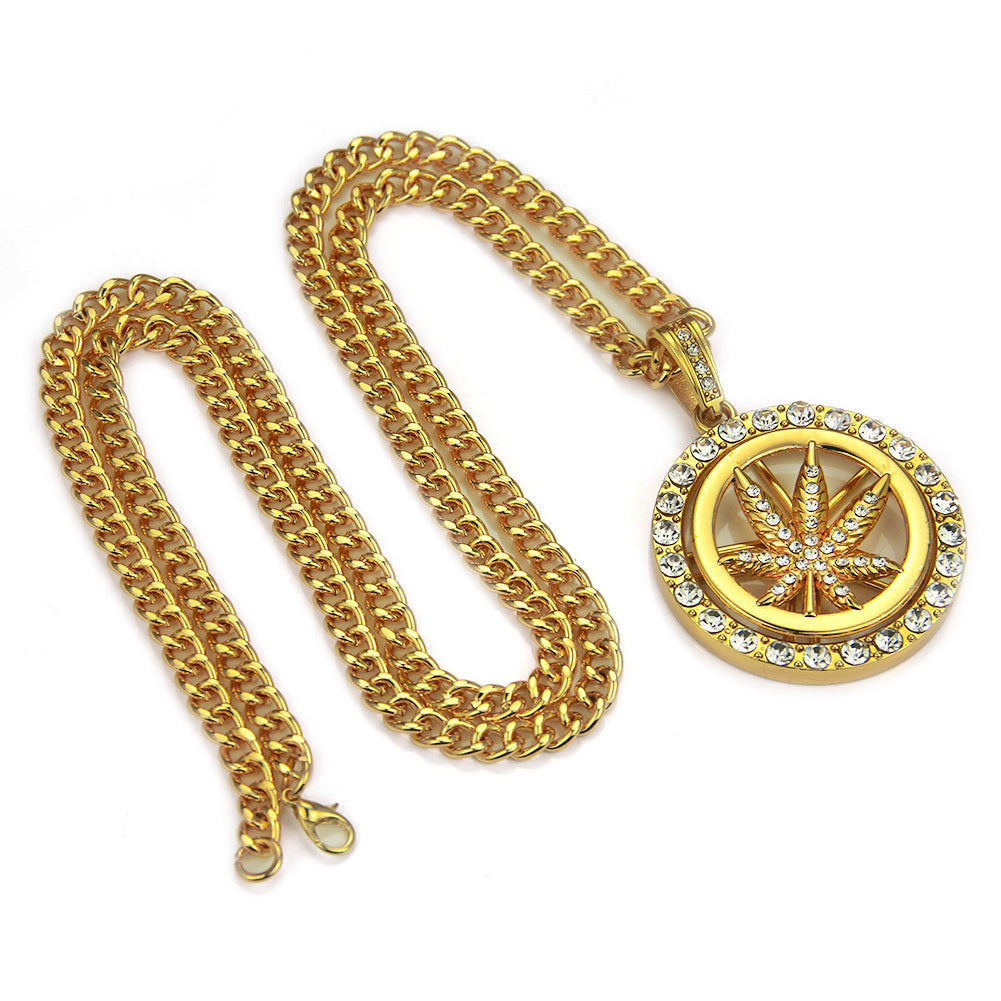 Elevate Your Style with the Hip Hop Diamond Maple Leaf Necklace for Men
