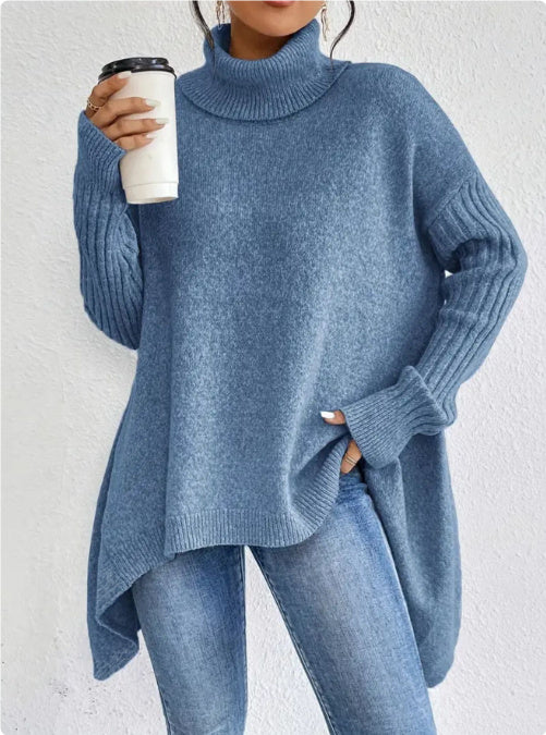 Irregular Turtleneck Sweater Winter Loose Long Sleeve Knitted Tops Leisure Warm Pullover Sweater Koalakits36