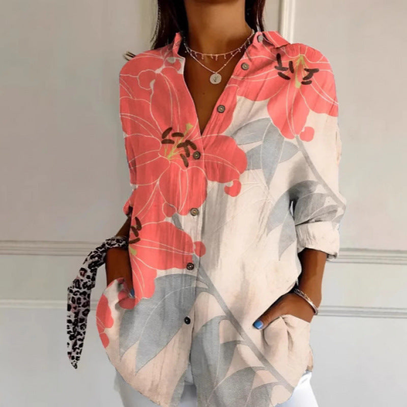 Floral Print Long-sleeved Shirt Women's Casual Button Tops Clothing | Koalakits36