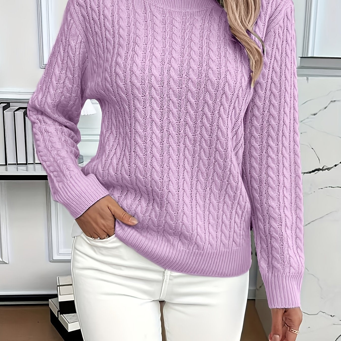 Twist Round Neck Pullover Sweater Fashion Solid Color Long-sleeved Knitted Top Koalakits36
