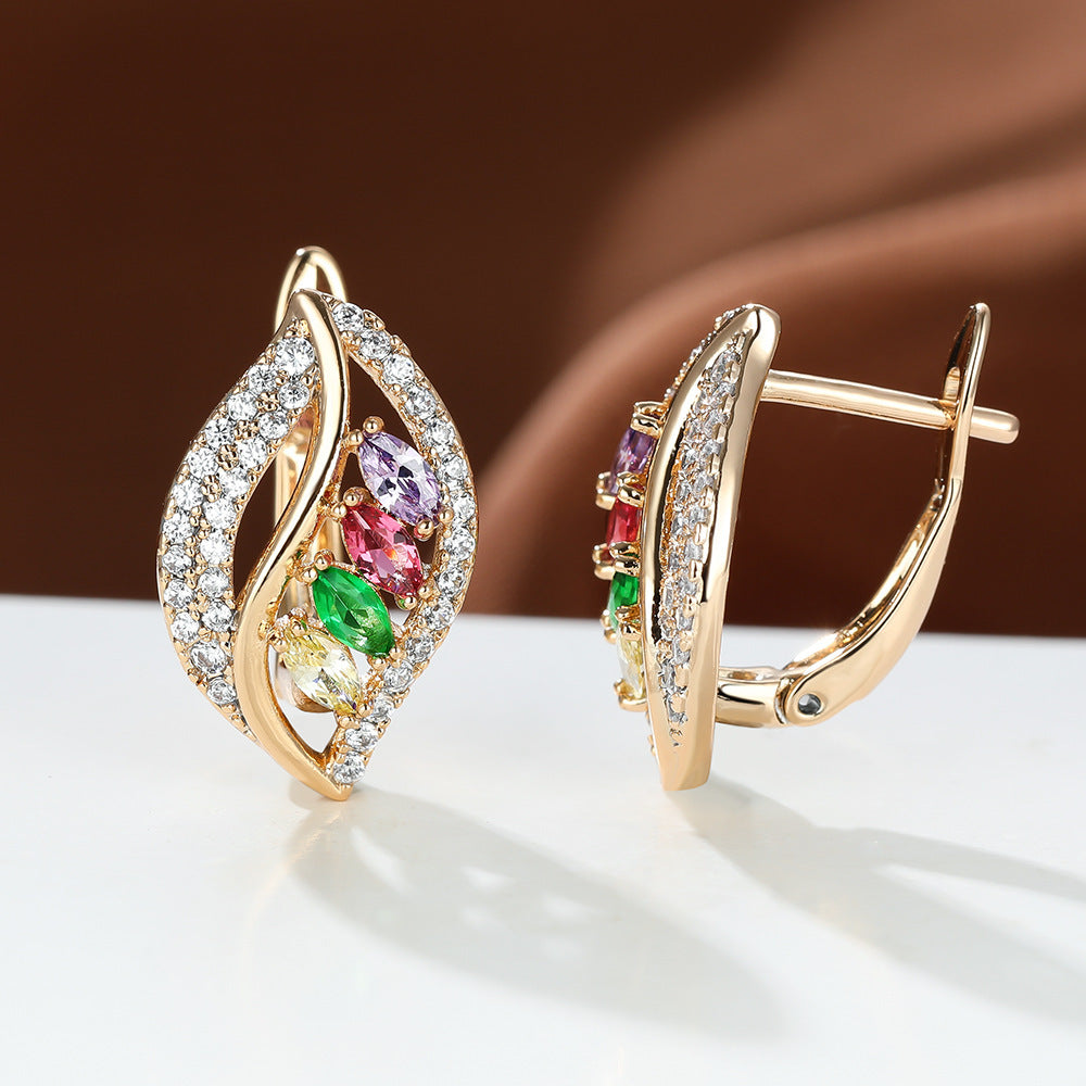 Leaf-shaped Rhinestones Earrings Fashion Unique Zircon-encrusted Stud Earrings | Koalakits36