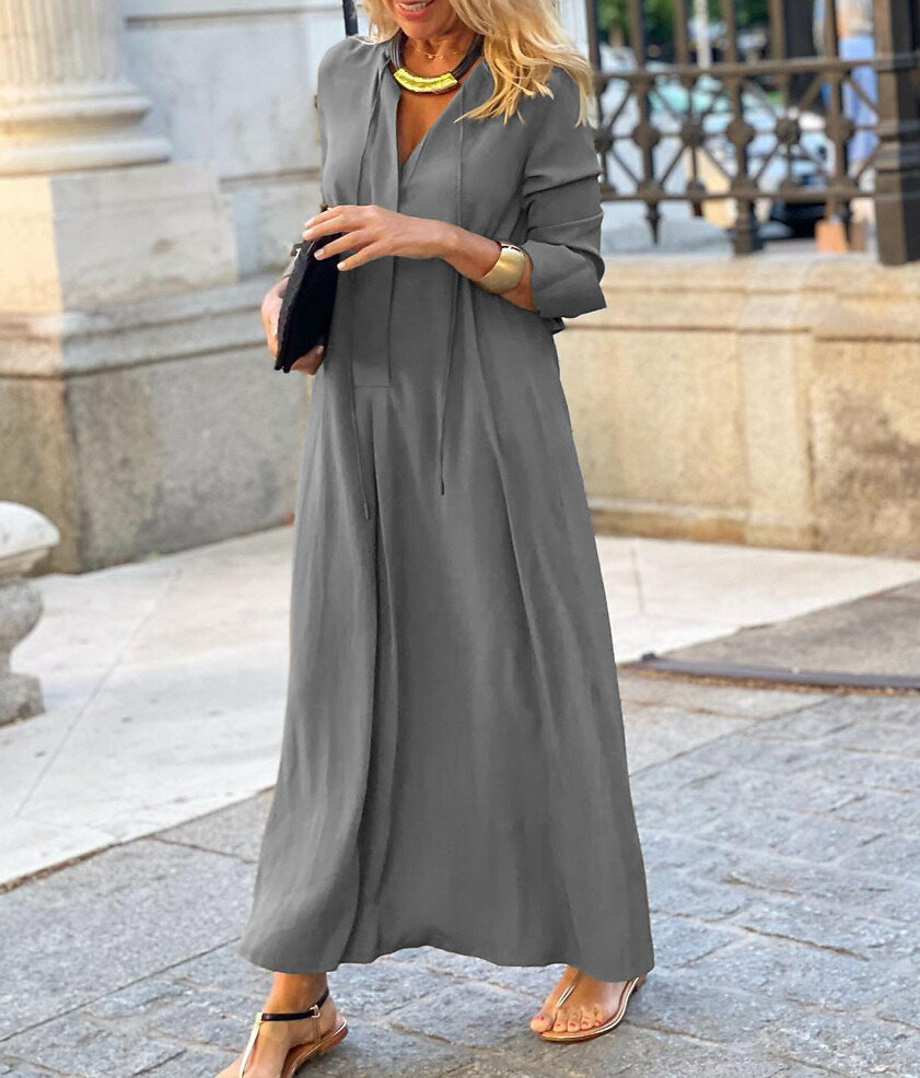Long-sleeved Shirt Dress Fashion Loose V-neck Long Dresses Clothing For Women | Koalakits36
