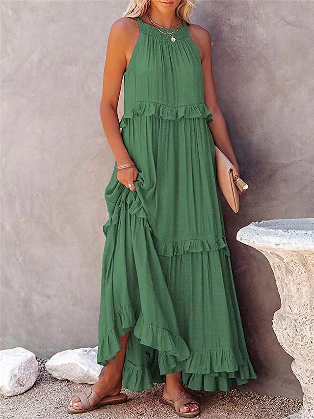 Summer Vacation Style Halter Neck Long Dresses Women Fashion Backless | Koalakits36