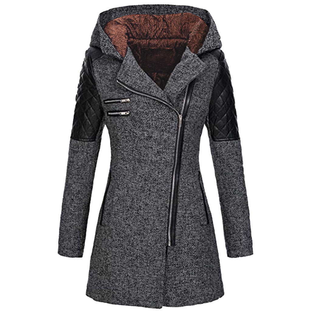 Women Warm Slim Full Zipper Coat Thick Woolen Coat Female Fall Winter Windbreaker Hooded Zipper Koalakits36