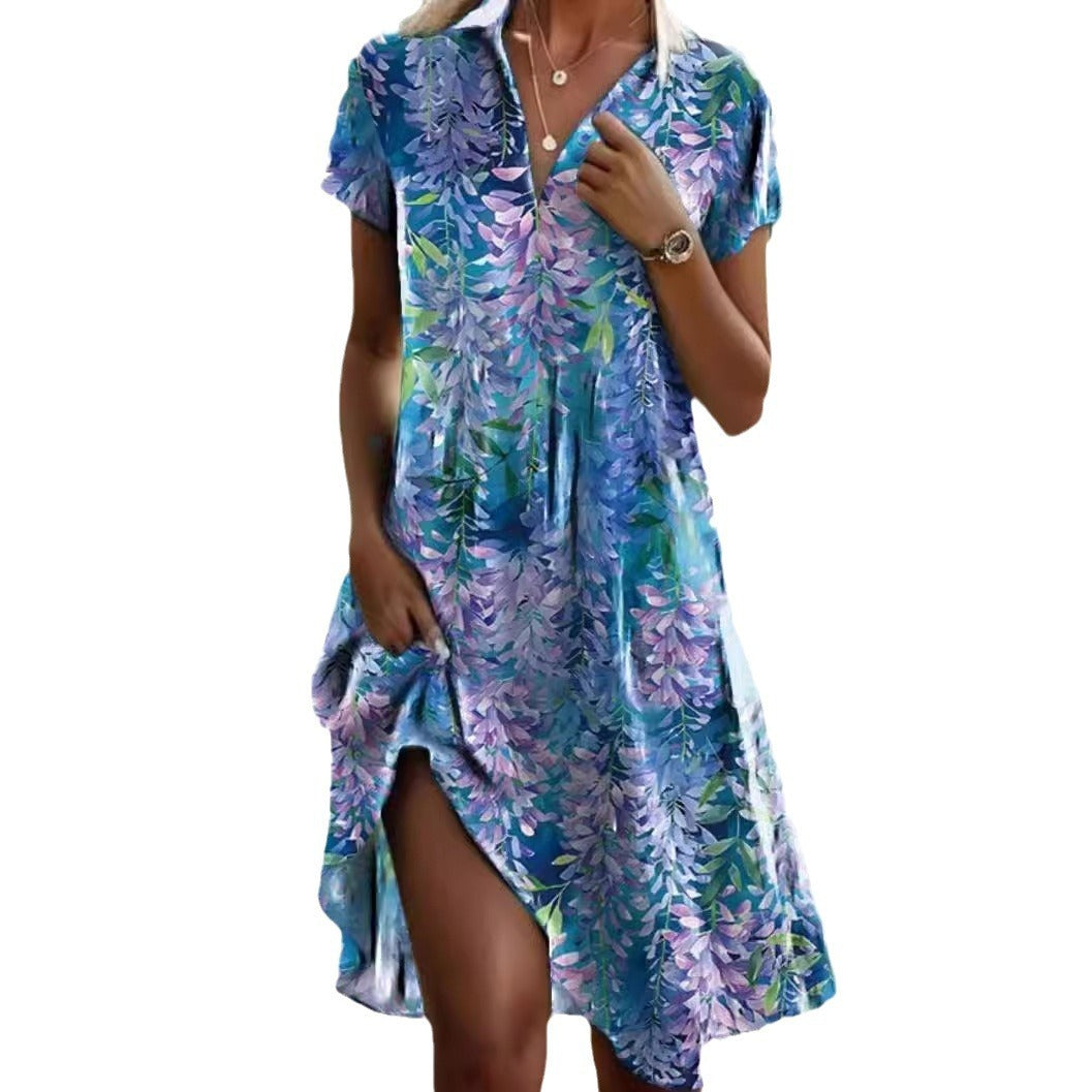 Summer Polka Dot Print Dress Fashion Casual V-Neck Short Sleeve Dresses  | Koalakits36