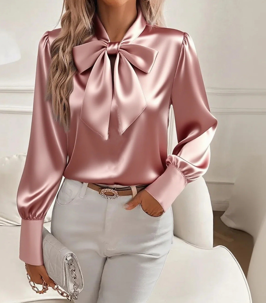 Women’s Bow-Tie Blouse Lace-Up Pullover for Commuting